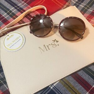 Cream Wristlet Clutch with Gold Foil Logo